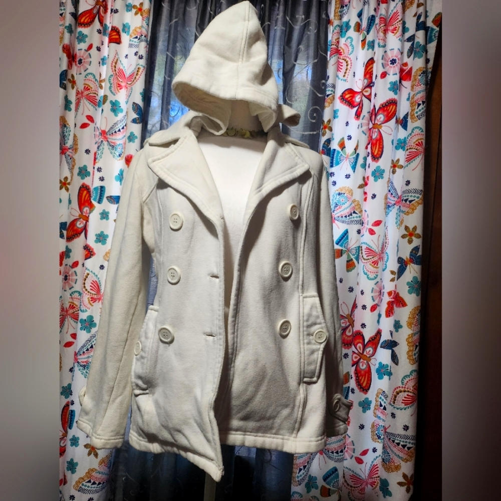 Women's White Hooded Peacoat